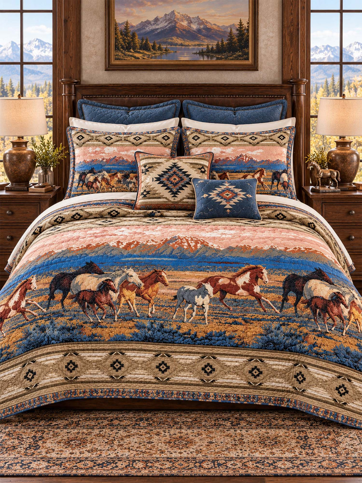 Western Horse Patchwork Quilted 3-Piece Bedding Set