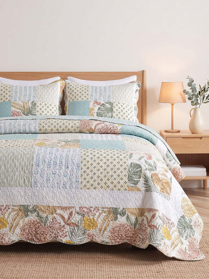 Botanical Garden Patchwork Quilted 3-Piece Bedding Set