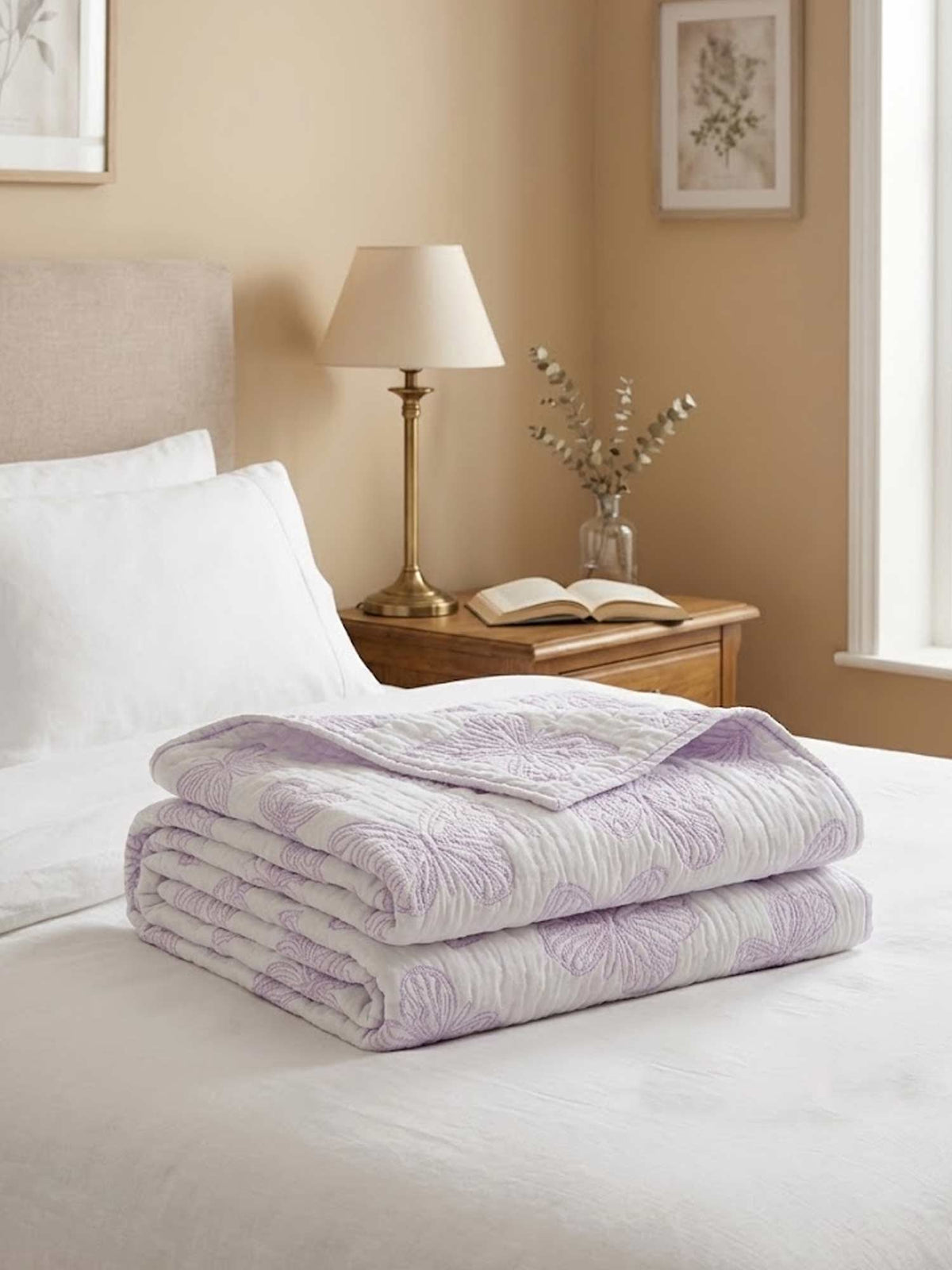 Lavender Butterfly Embossed Quilted Bedspread Puff Quilted Cotton Blanket
