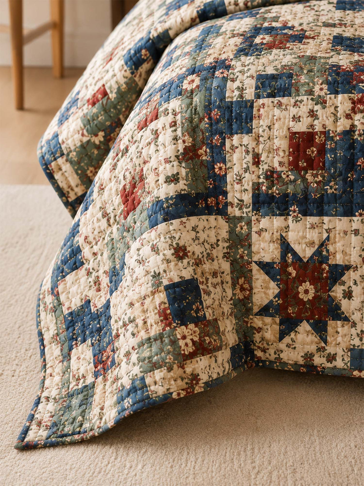 H.PAI Vintage Patchwork Quilted 3-Piece Bedding Set