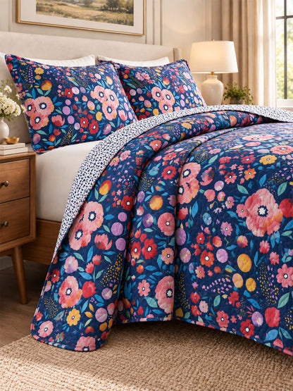 Wildflower Garden Reversible 100% Cotton Quilted 3-Piece Bedding Set