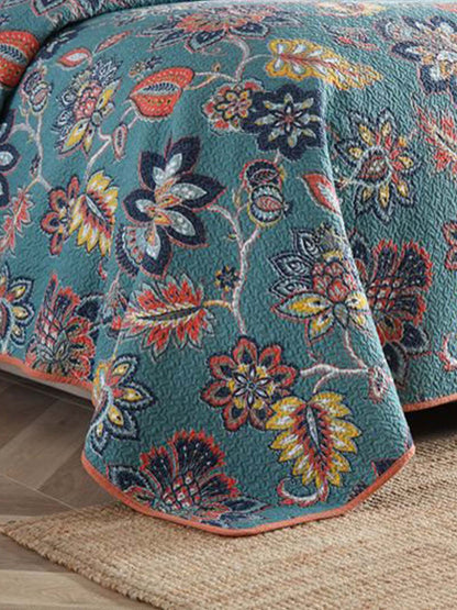 Teal Autumn Bloom Quilted 3-Piece Bedding Set