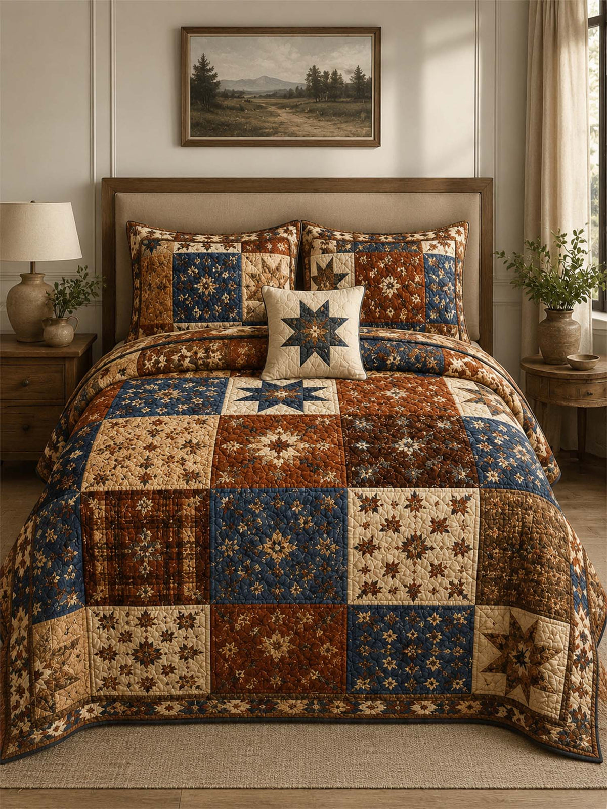 H.PAI Vintage Patchwork Star Quilted 3-Piece Bedding Set