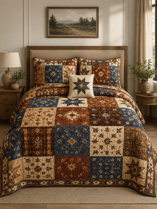 H.PAI Vintage Patchwork Star Quilted 3-Piece Bedding Set