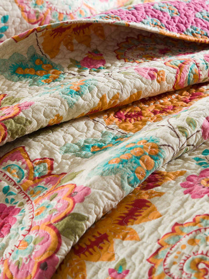 Boho Colorful Paisley Floral Patchwork Quilted 3‑Piece Bedding Set