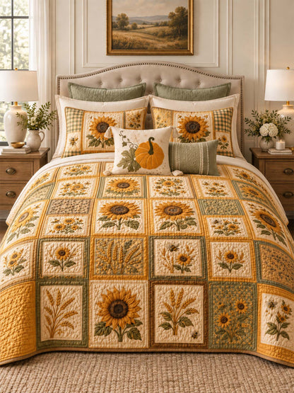 Sunflower Quilted 3-Piece Bedding Set