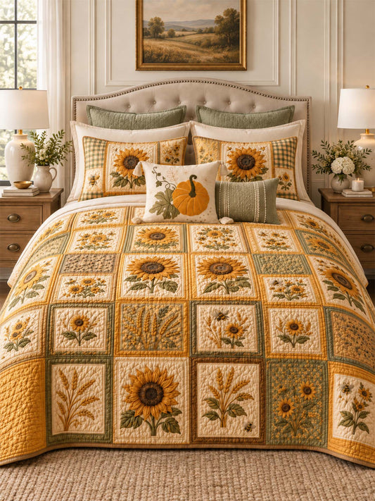 Sunflower Quilted 3-Piece Bedding Set