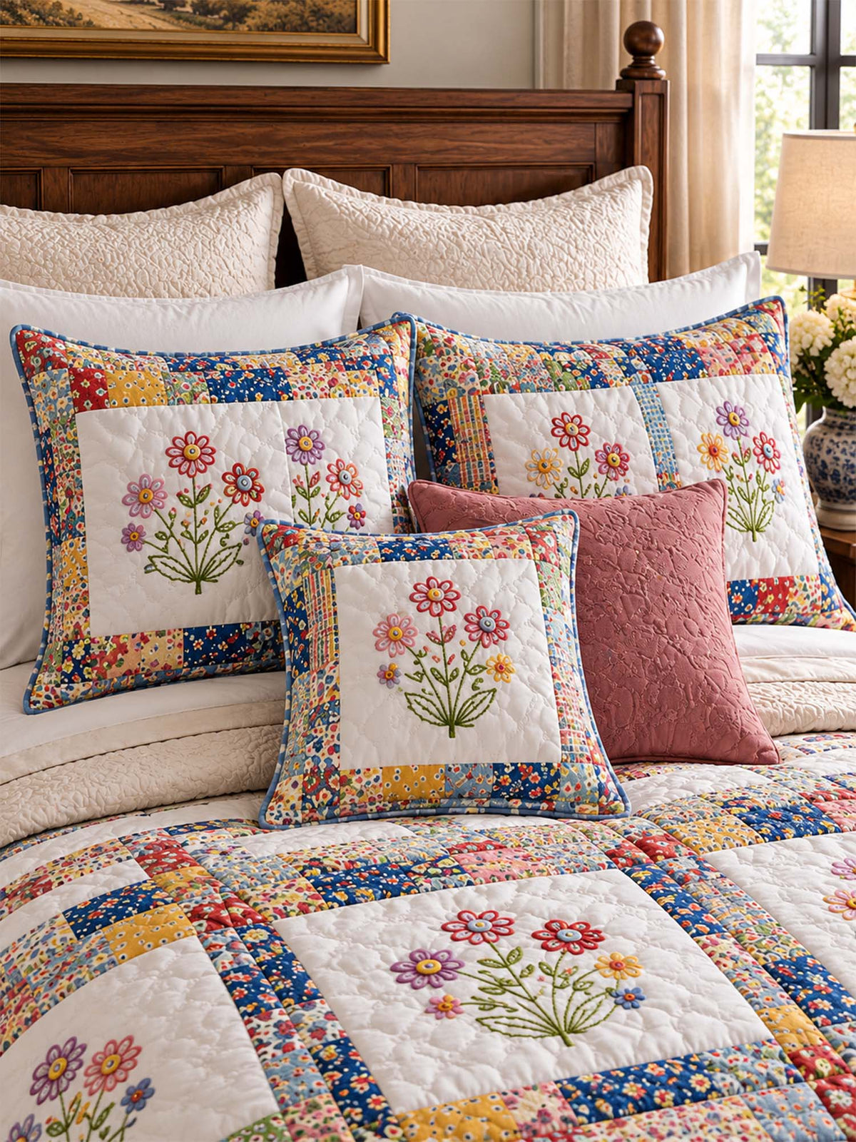 Wildflower Cottage Patchwork Quilted 3-Piece Bedding Set