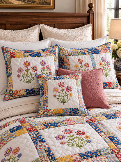 Wildflower Cottage Patchwork Quilted 3-Piece Bedding Set