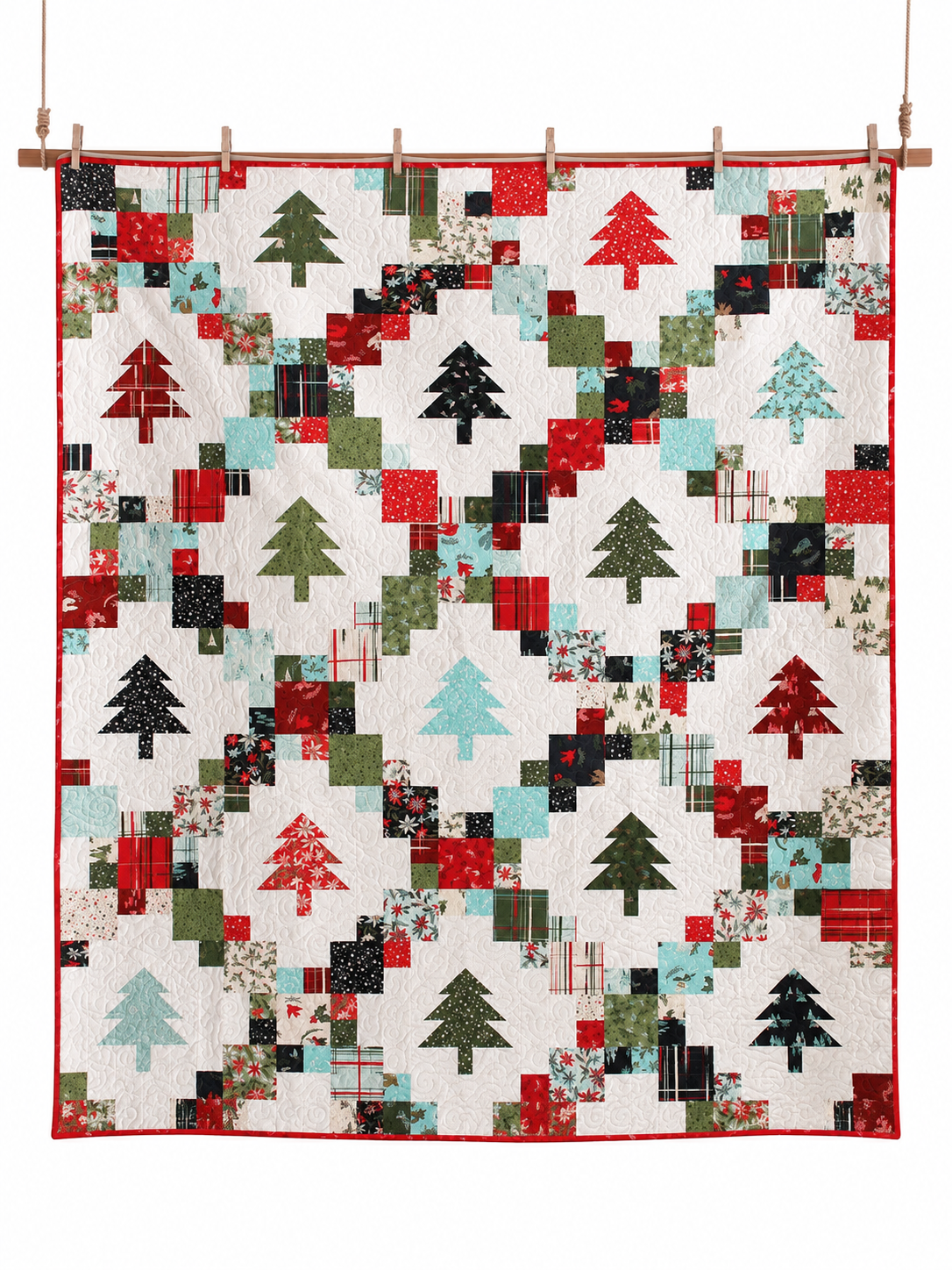 Christmas Tree Patchwork Quilted 3-Piece Bedding Set