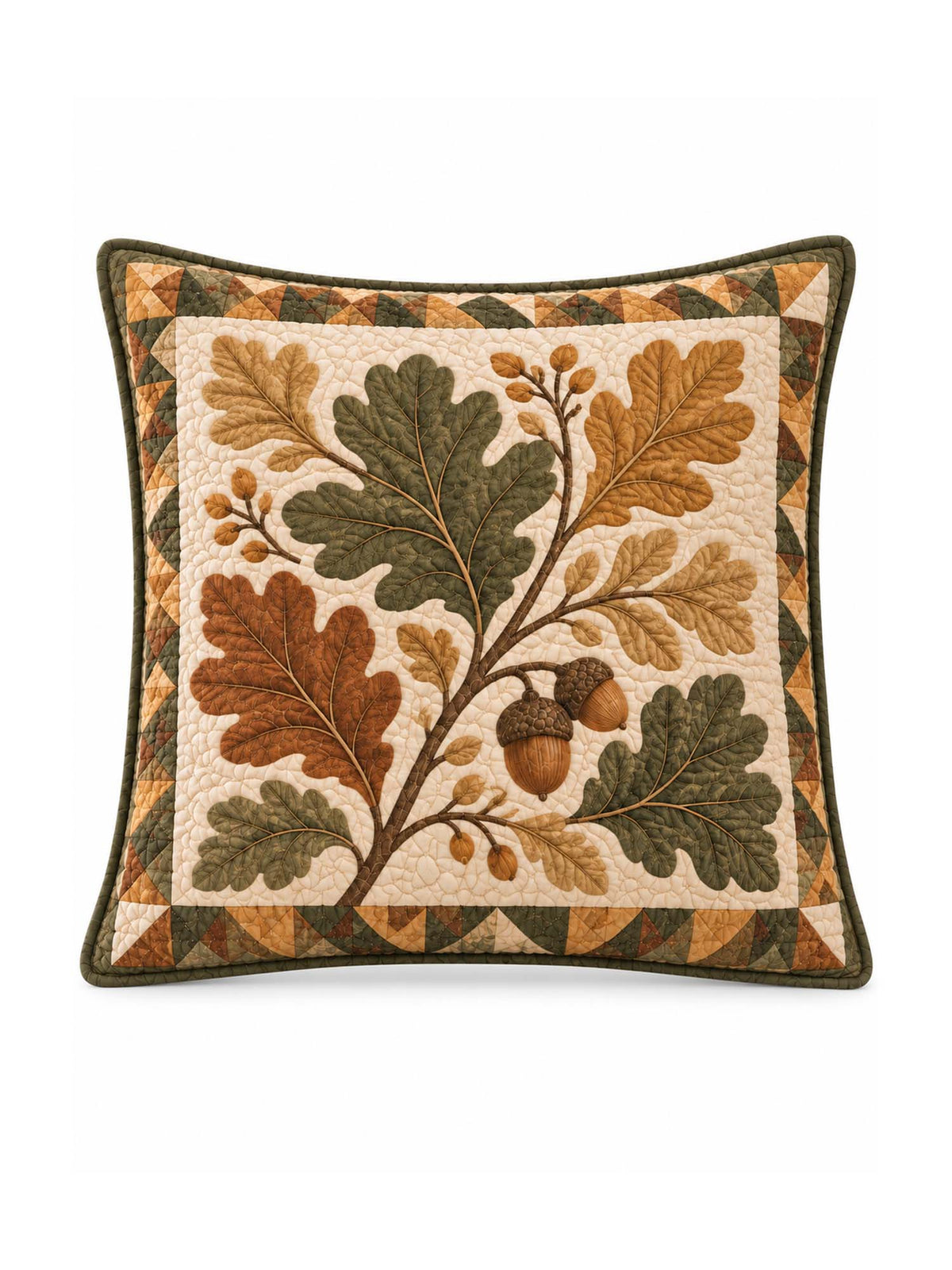 Autumn Oak Leaves & Acorn Quilted Pillow Cover