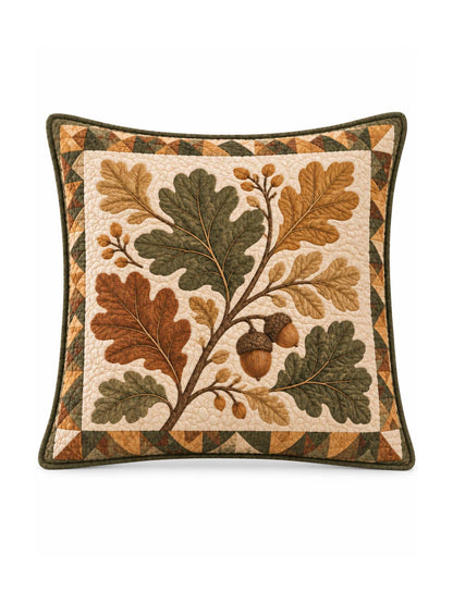 Autumn Oak Leaves & Acorn Quilted Pillow Cover