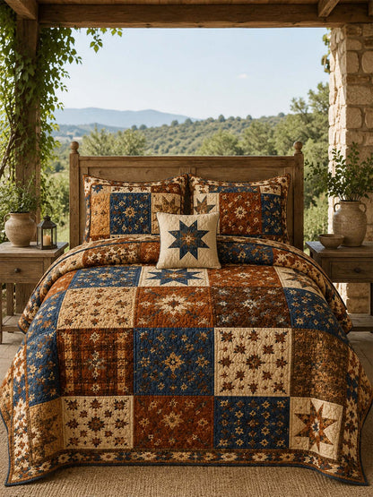 H.PAI Vintage Patchwork Star Quilted 3-Piece Bedding Set