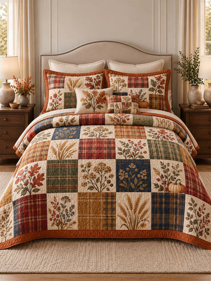 Autumn Harvest Plaid Patchwork Quilted 3-Piece Bedding Set