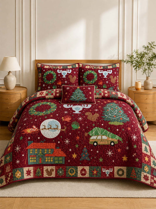 Christmas Woodland Village Quilted 3-Piece Bedding Set