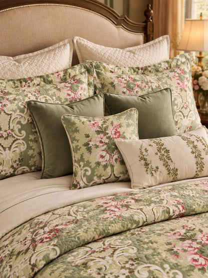 Vintage Rose Botanical Floral Quilted 3-Piece Bedding Set