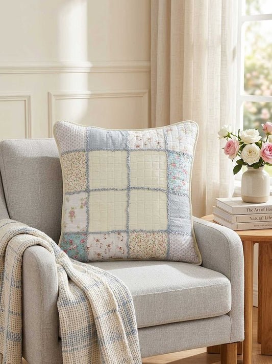Grid Patchwork Floral Quilted Pillow Cover
