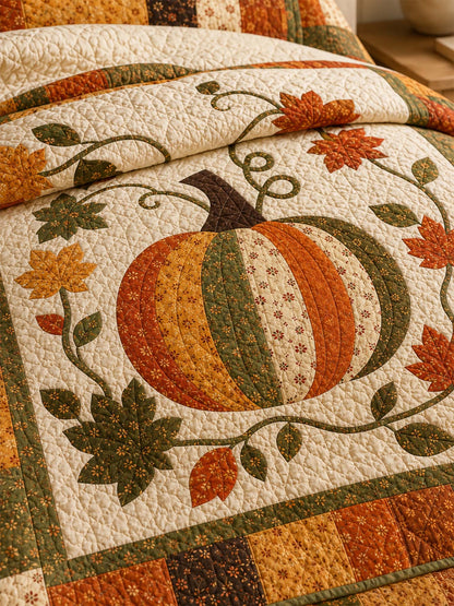 H.PAI Patchwork Pumpkin Autumn Harvest Quilted 3-Piece Bedding Set
