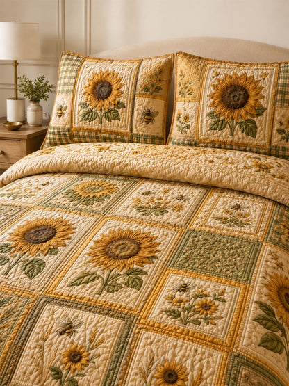 Sunflower Quilted 3-Piece Bedding Set
