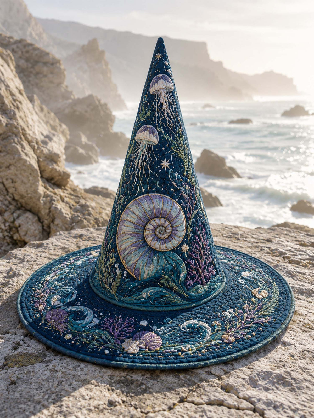 H.PAI Deep Sea Mermaid Coastal Gothic Handcrafted Quilted Witch Hat