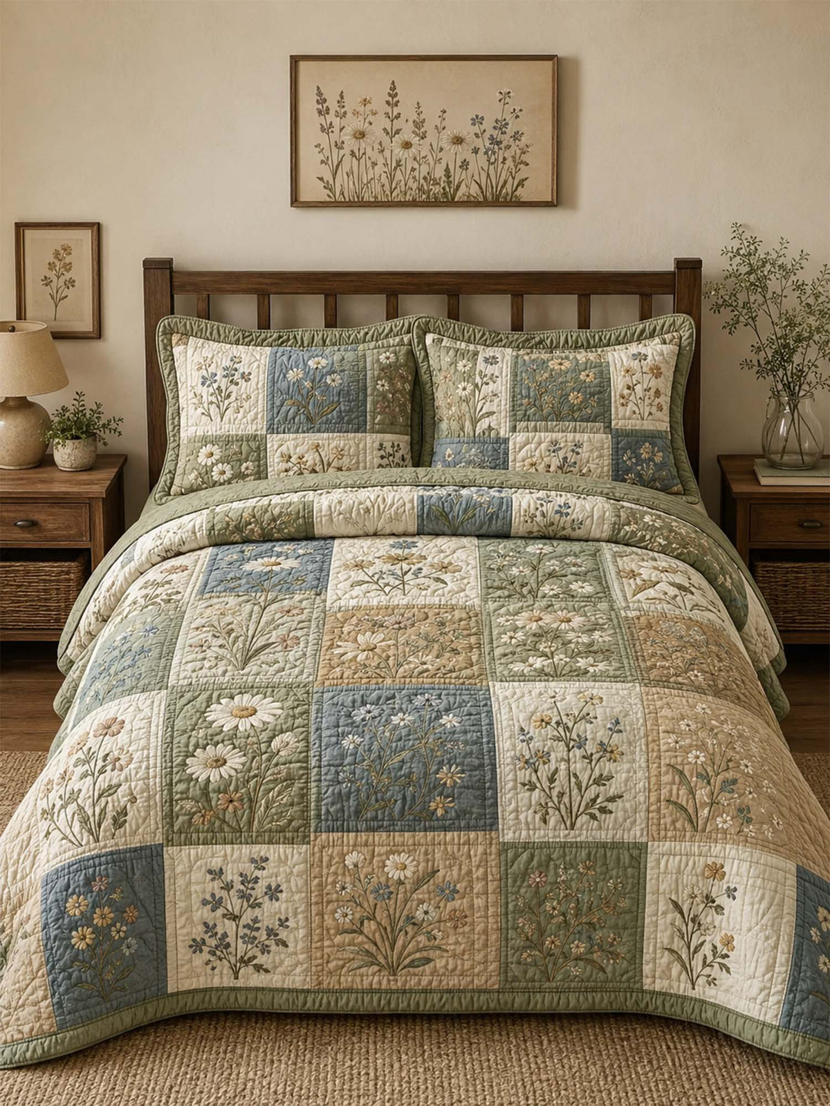 Wildflower Meadow Quilted 3-Piece Bedding Set