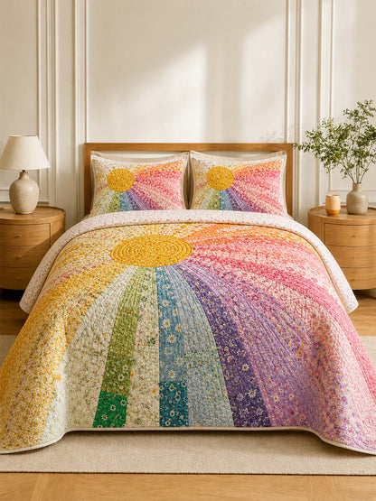 H.PAI Rainbow Sunburst Quilted 3-Piece Bedding Set