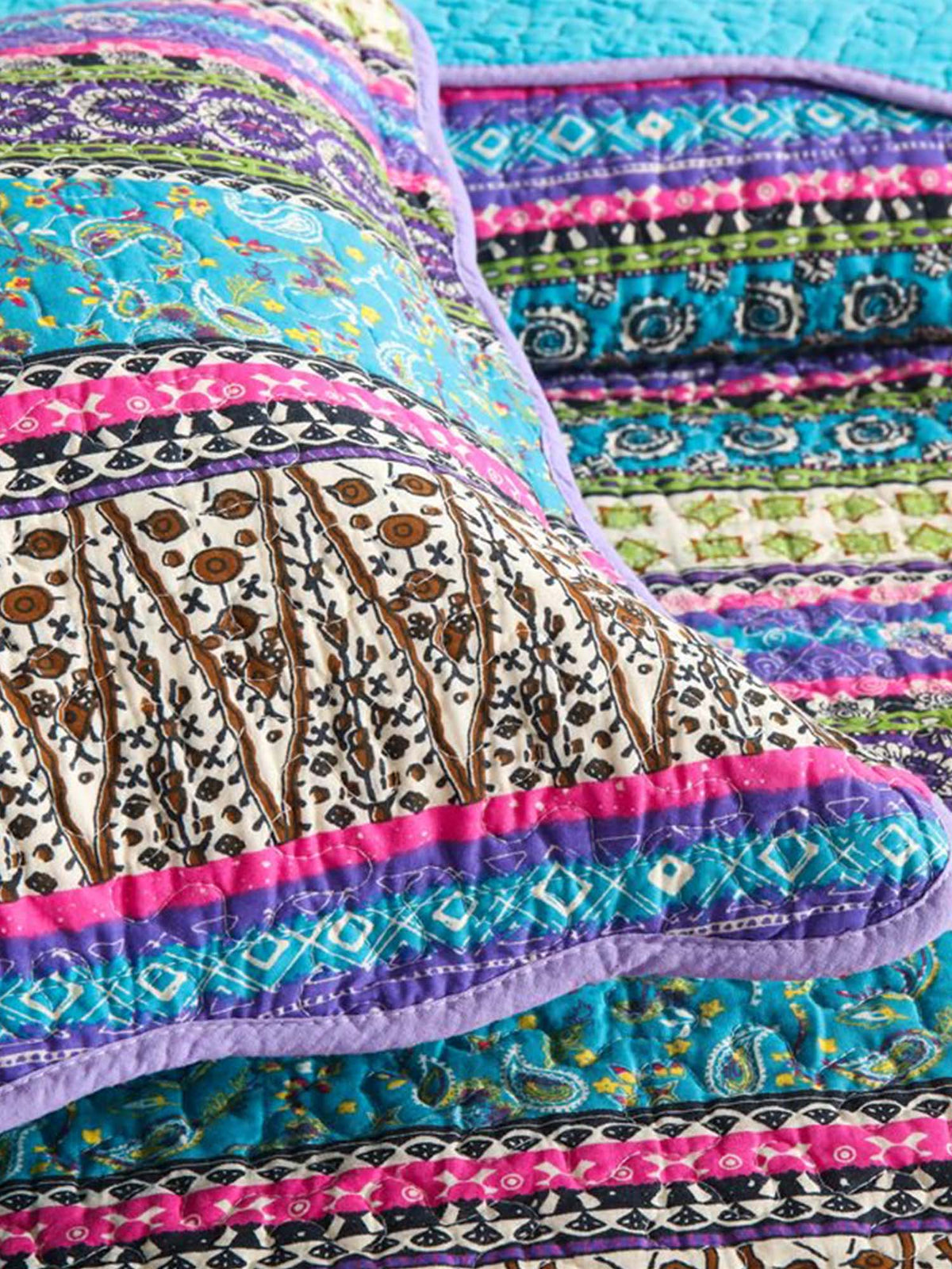 Turquoise Boho Stripe Quilted 3-Piece Bedding Set