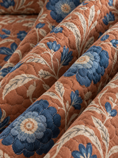 Rustic Blue Wildflower Quilted 3-Piece Bedding Set