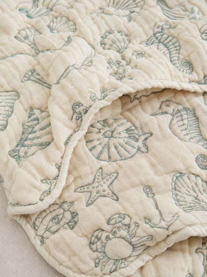 Sea Life Adventure Green 100% Cotton Gauze Soft Puff Blanket