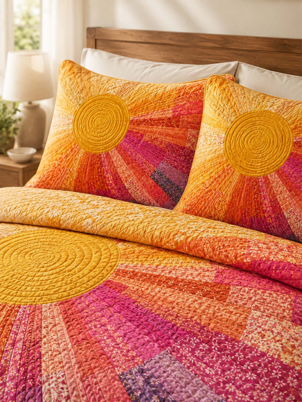 H.PAI Rainbow Sunburst Quilted 3-Piece Bedding Set