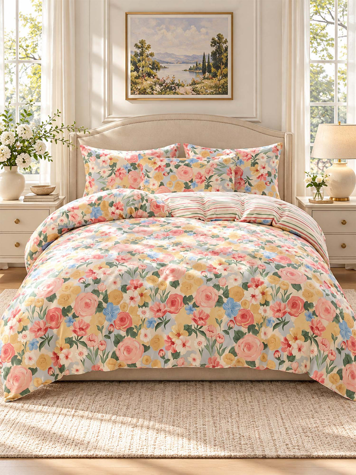 Vintage Floral 100% Cotton 3-Piece Duvet Cover Bedding Set