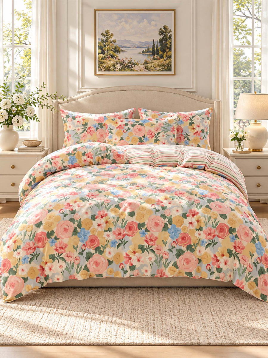 Vintage Floral 100% Cotton 3-Piece Duvet Cover Bedding Set