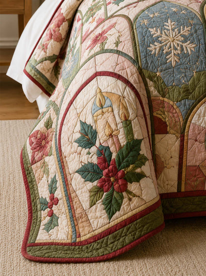 Christmas Chapel Window Quilted 3-Piece Bedding Set
