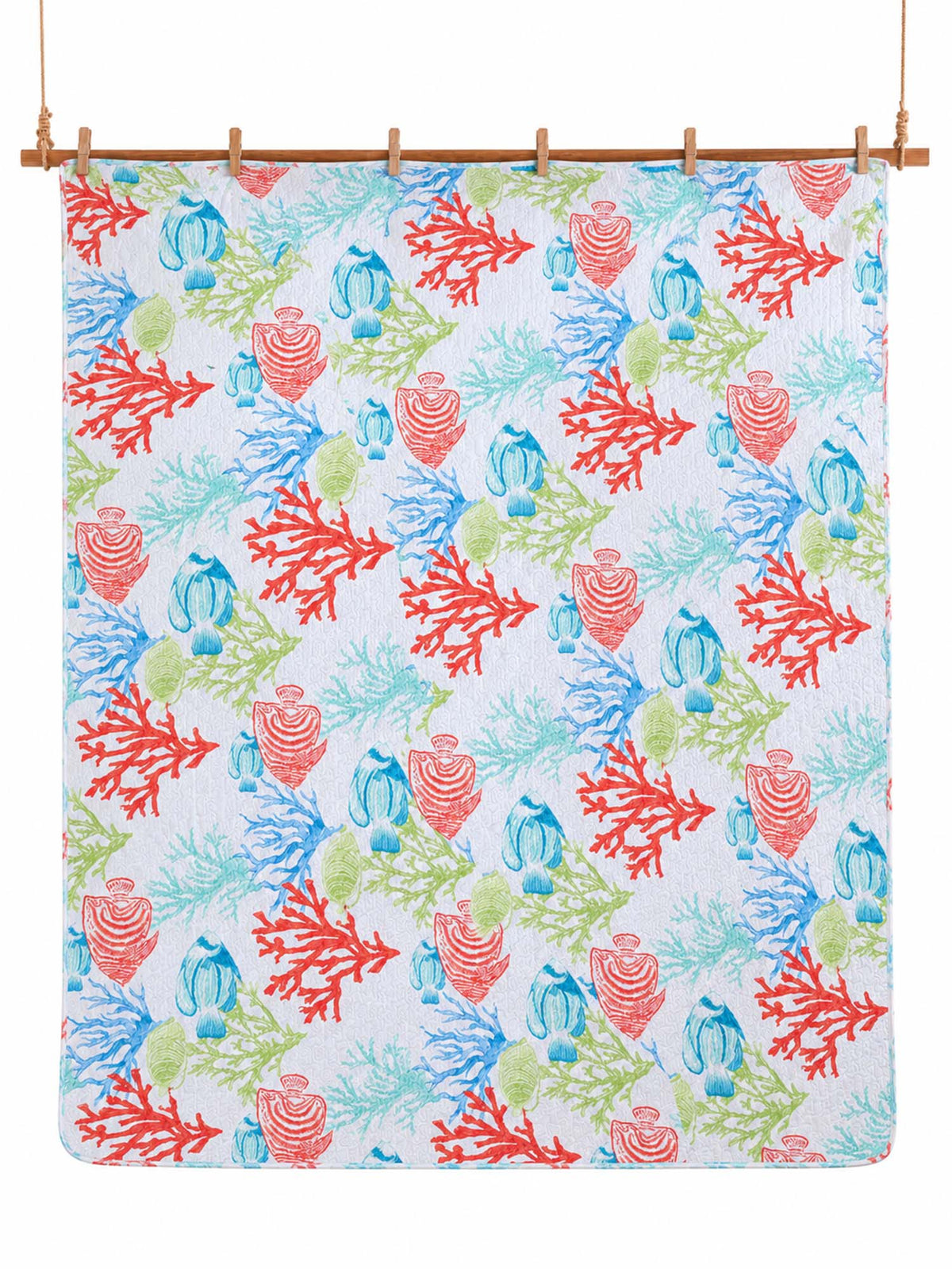 Coastal Coral & Seashell Reversible 100% Cotton Quilted 3-Piece Bedding Set