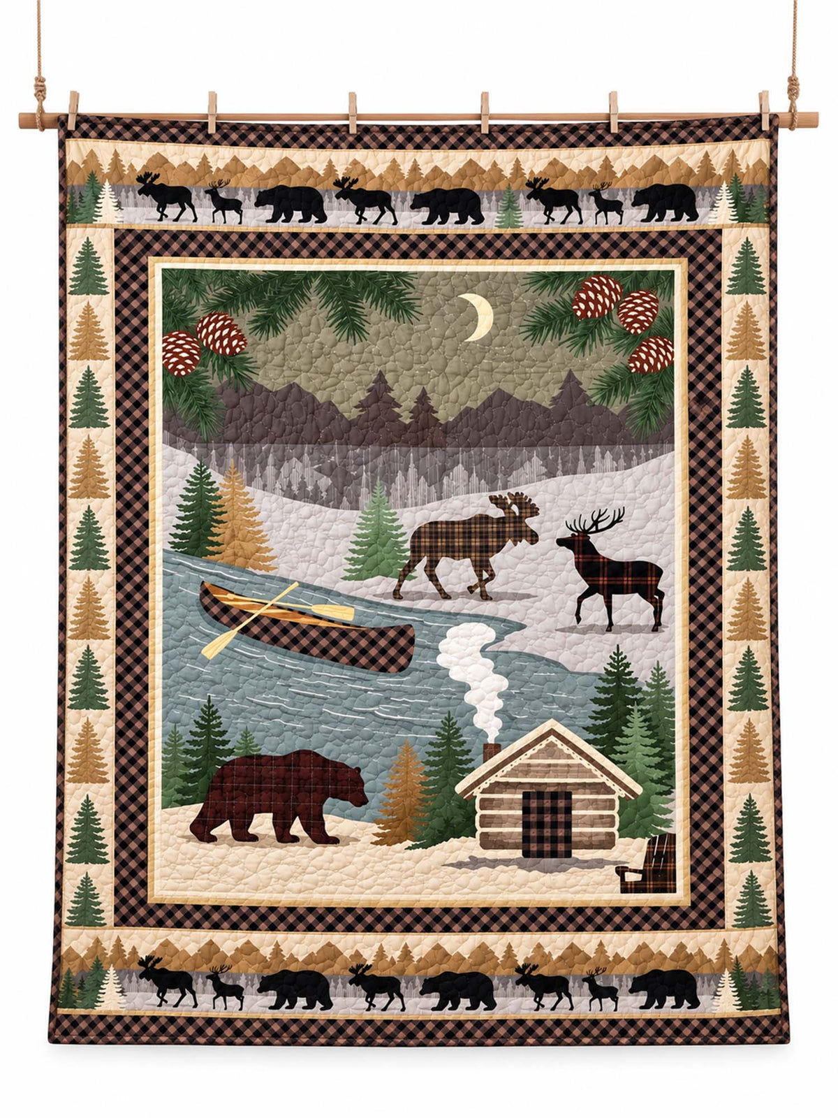 Woodland Bear and Moose Patchwork Quilted 3-Piece Bedding Set