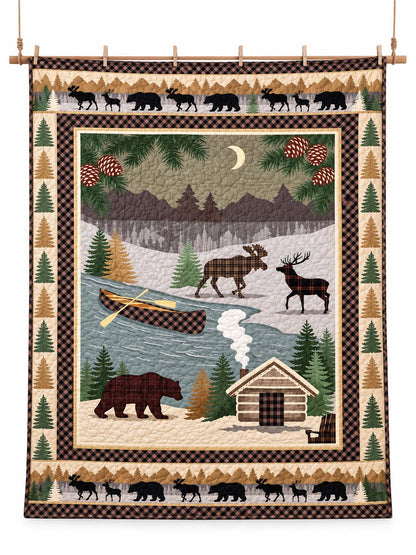 Woodland Bear and Moose Patchwork Quilted 3-Piece Bedding Set