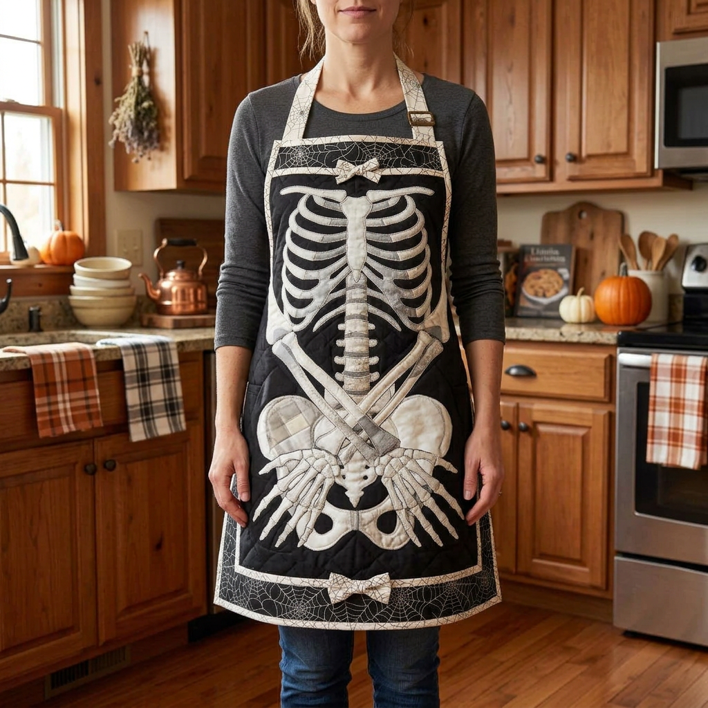 Gewatteerd keukenschort Skeletboeket