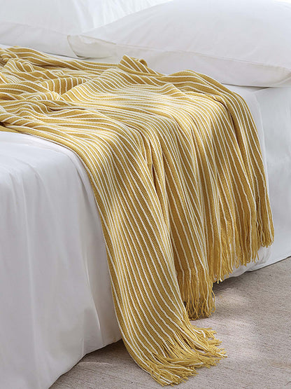 Classic Stripe Knitted Throw Blanket & Pillow Cover Set