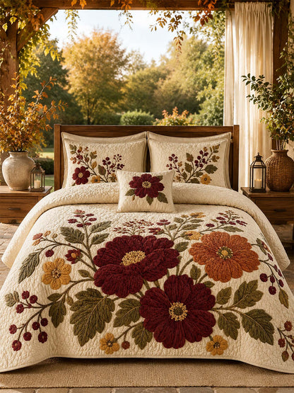 H.PAI Vintage Floral Quilted 3-Piece Bedding Set