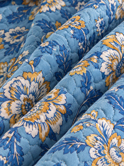Blue Botanical Floral Quilted 3-Piece Bedding Set