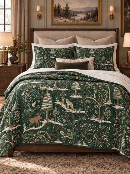 Enchanted Woodland Christmas Quilted 3-Piece Bedding Set