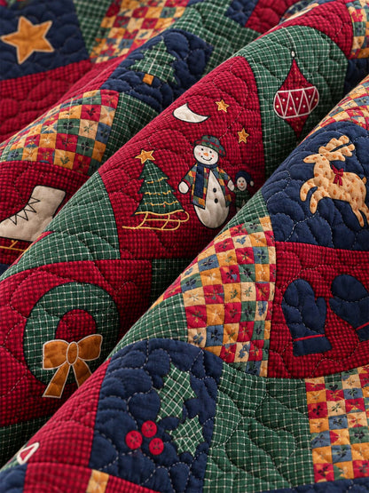 Christmas Snowman Patchwork Quilted 3-Piece Bedding Set