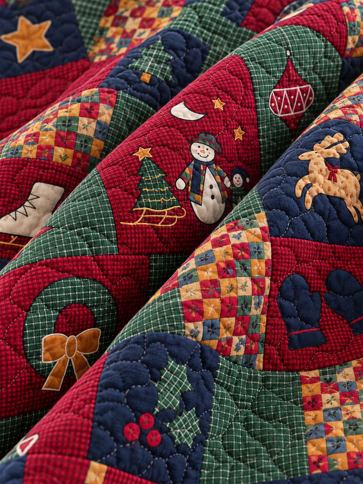 Christmas Snowman Patchwork Quilted 3-Piece Bedding Set