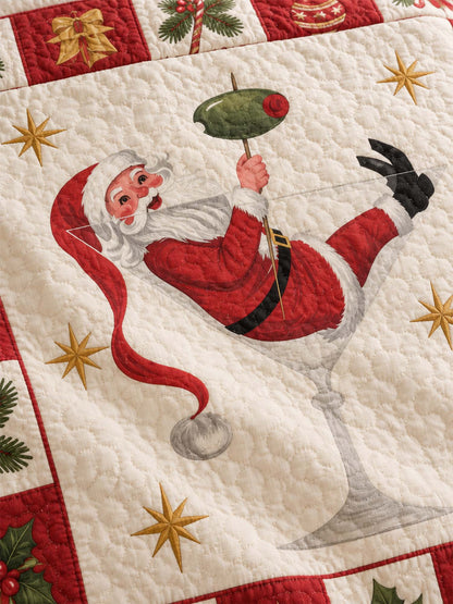 Jolly Santa Martini Christmas Quilted 3-Piece Bedding Set