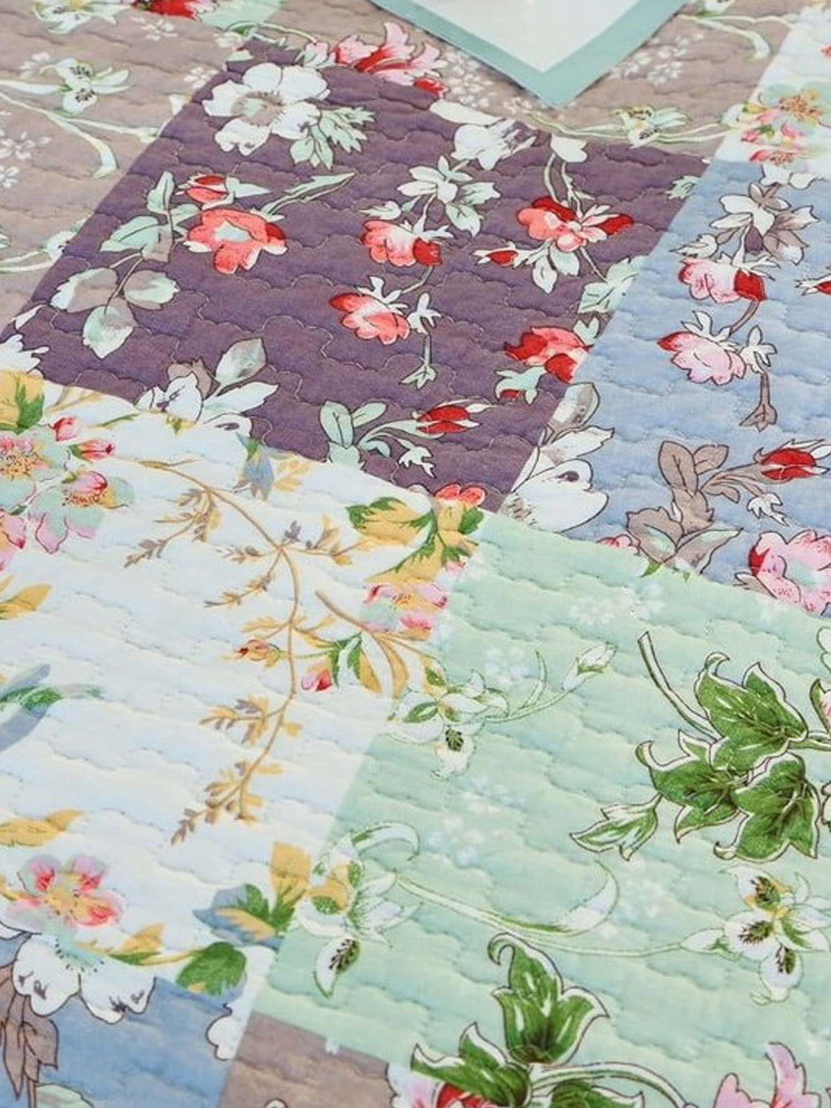 Sage Floral Patchwork Quilted 3-Piece Bedding Set