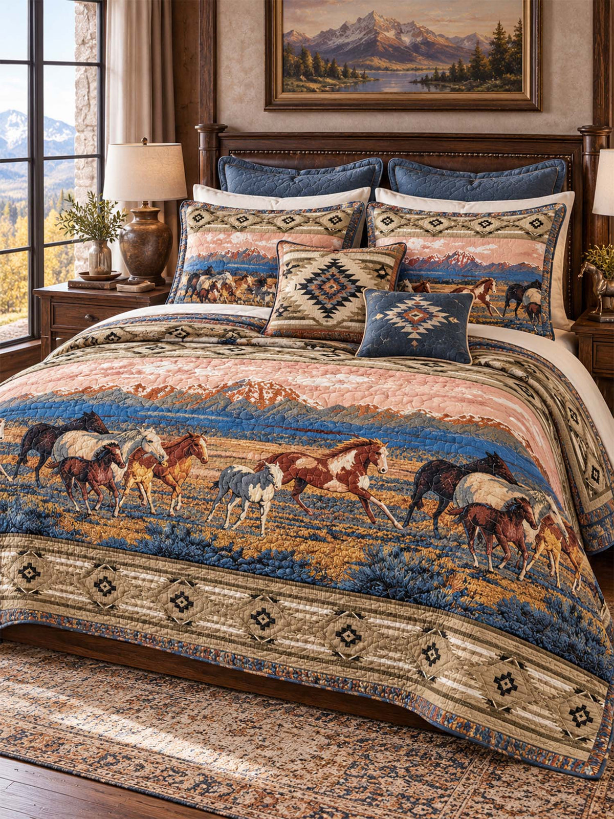 Western Horse Patchwork Quilted 3-Piece Bedding Set