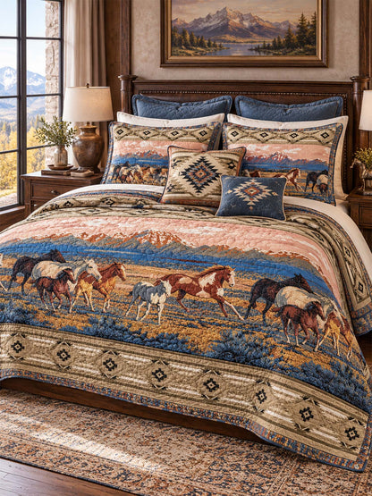Western Horse Patchwork Quilted 3-Piece Bedding Set