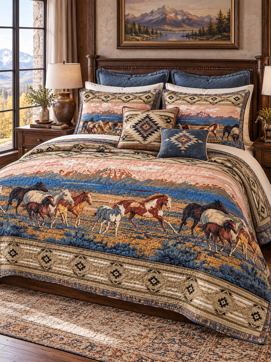 Western Horse Patchwork Quilted 3-Piece Bedding Set