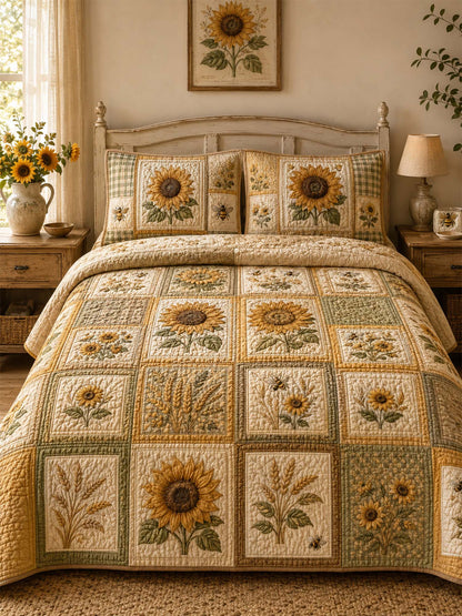 Sunflower Quilted 3-Piece Bedding Set