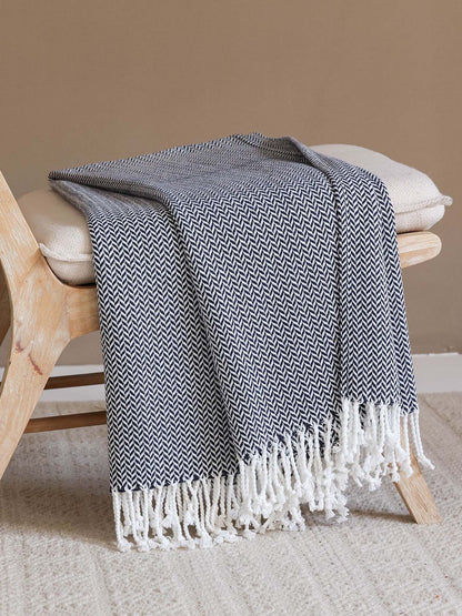 Classic Herringbone Cotton Throw Blanket